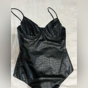 Naked Wardrobe Black Croc-Embossed Women's Bodysuit
